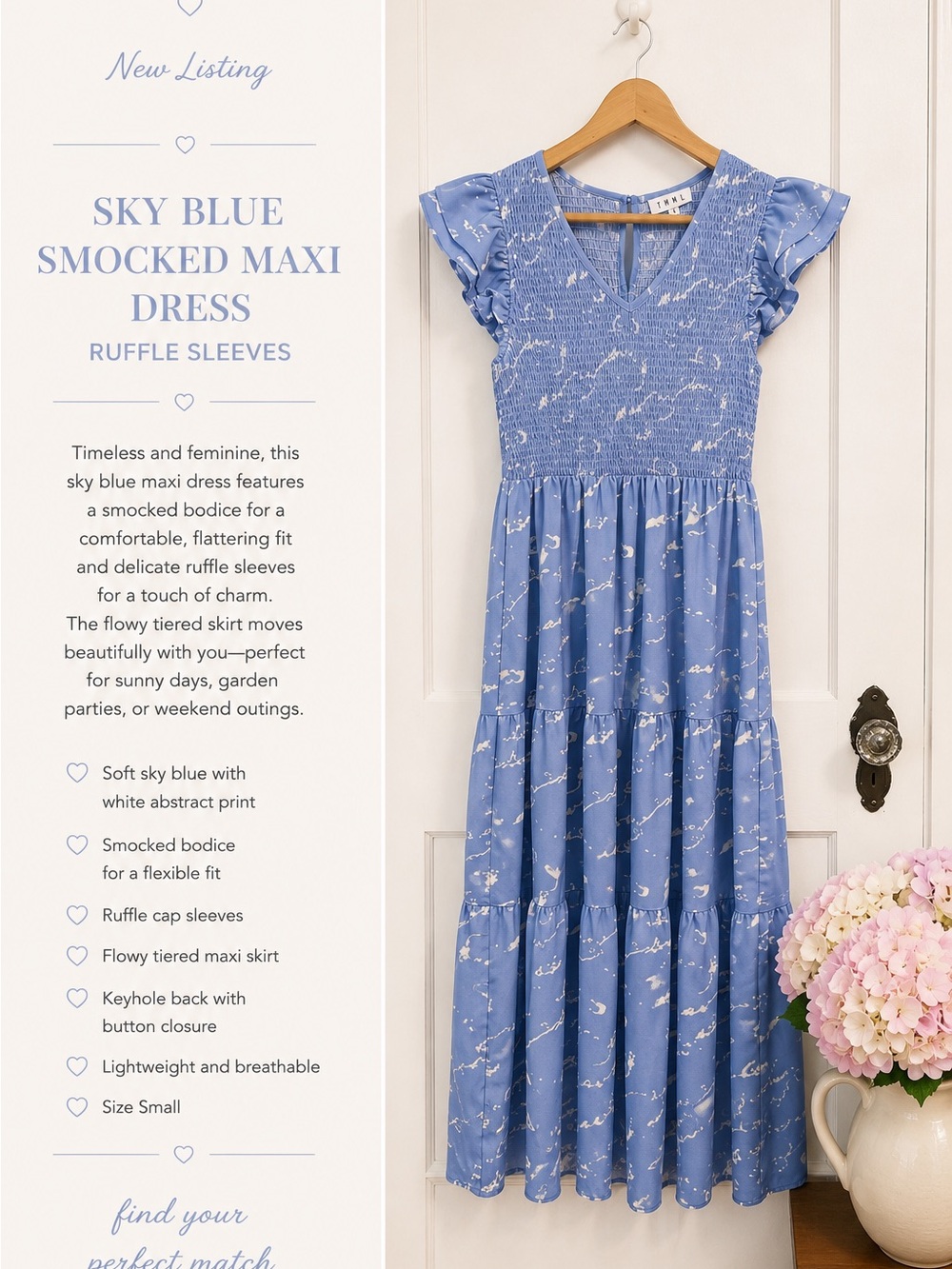 THML Sky Blue Maxi Dress with White Abstract Print